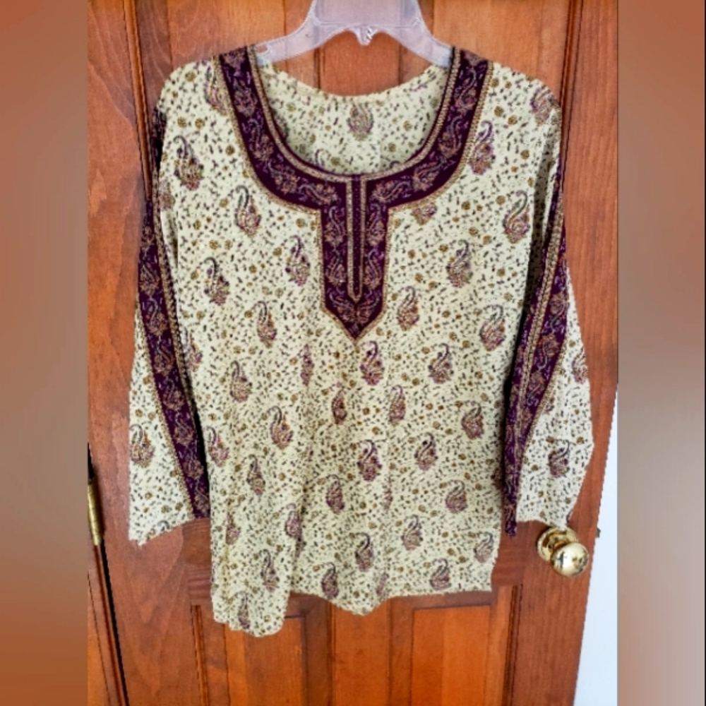 Bohemian style beaded print blouse